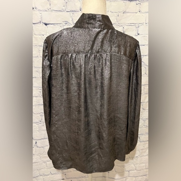 Ann Taylor factory silver long sleeve tie neck blouse Size XL - Picture 5 of 7